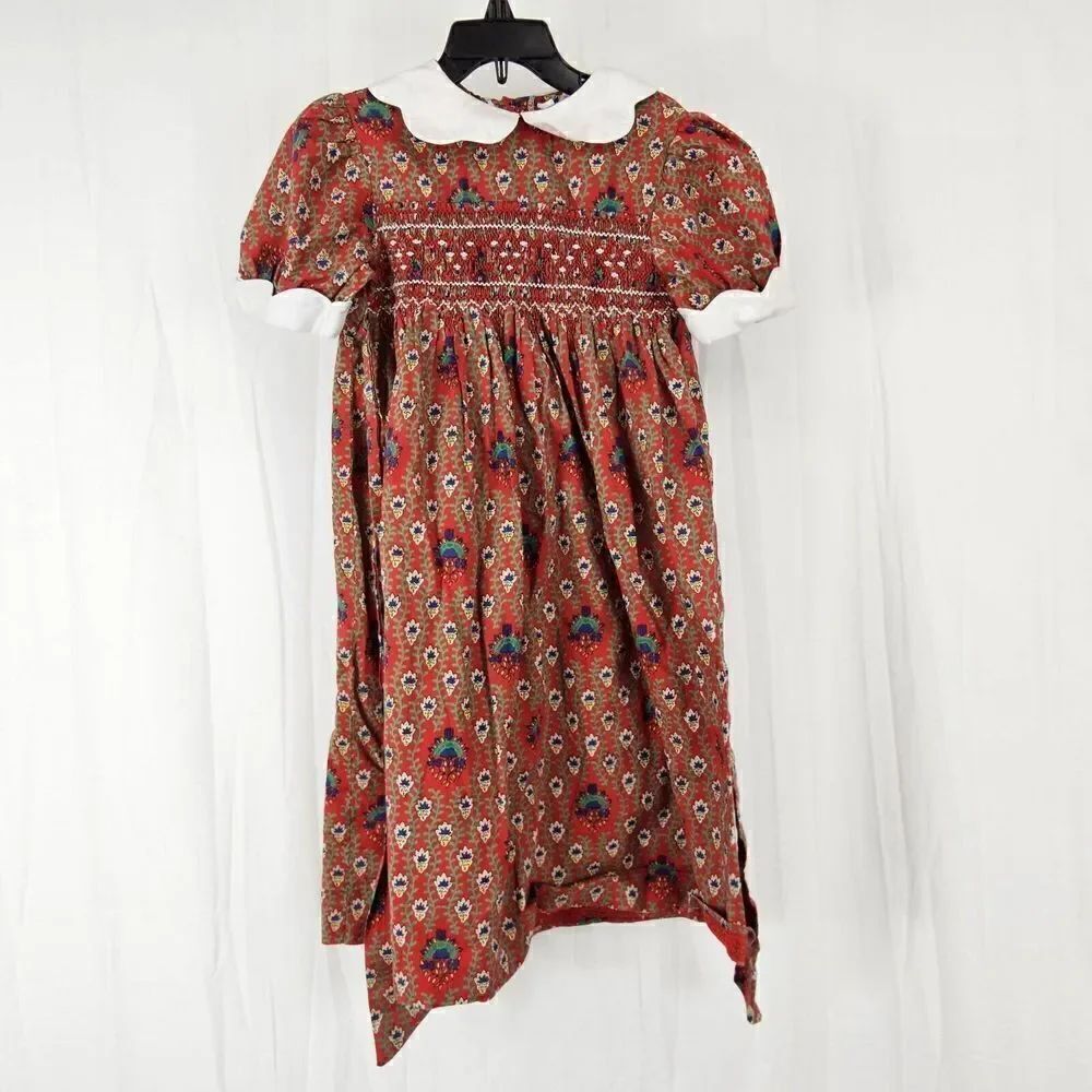 Orient Expressed Inc Toddler Girl Size 4 Red Floral Print Vintage Scalloped